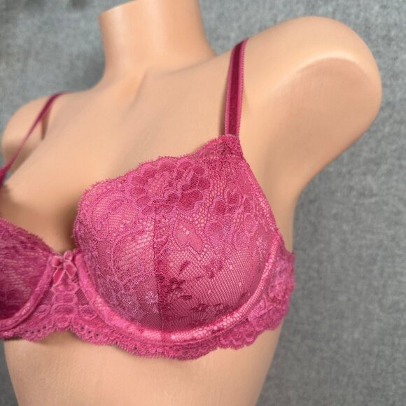 Vintage 34B Victoria's Secret Angels Bra Pink Lace Underwire Lined Demi Floral - Picture 2 of 10